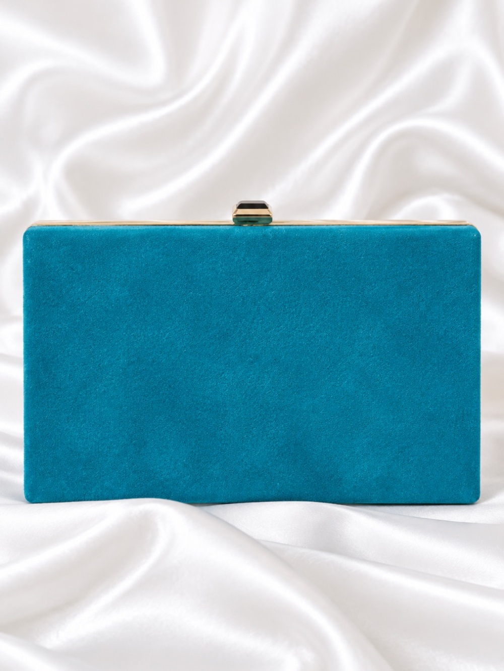 SHIRL MILLER LTD VTG MiAqua Blue Suede Rectangle Clutch Handbag 8” x 4.5”